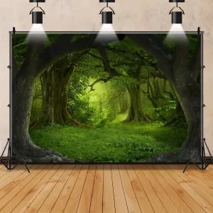 Leowefowa 8x6ft Vinyl Green Forest Photography BackdropFairy Tale Forest Old Tree Grass Field Jungle Forest Background Birthday Party Decor Children Kids Adults Portraits Backdrop Photo Studio Props