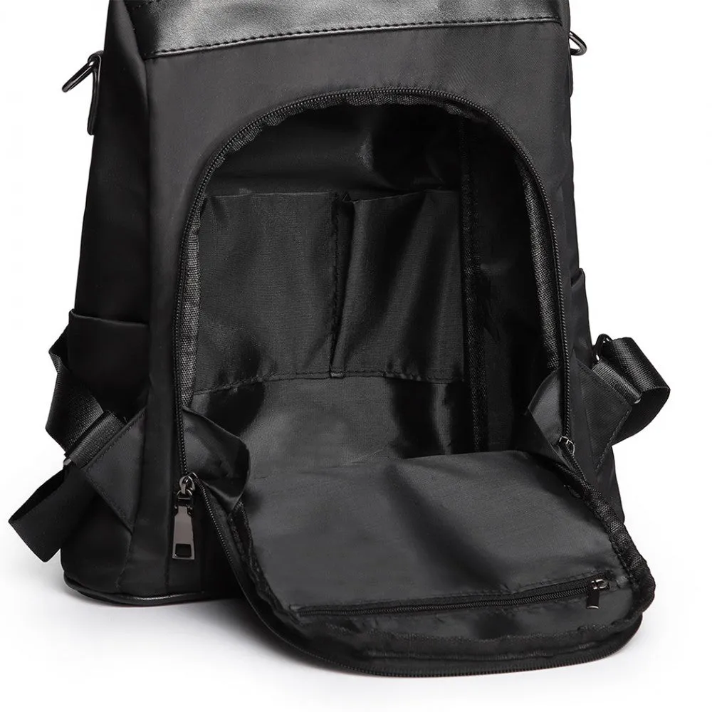 Lg1903 - Miss Lulu Two Way Backpack Shoulder Bag With Pom Pom Pendant - Black