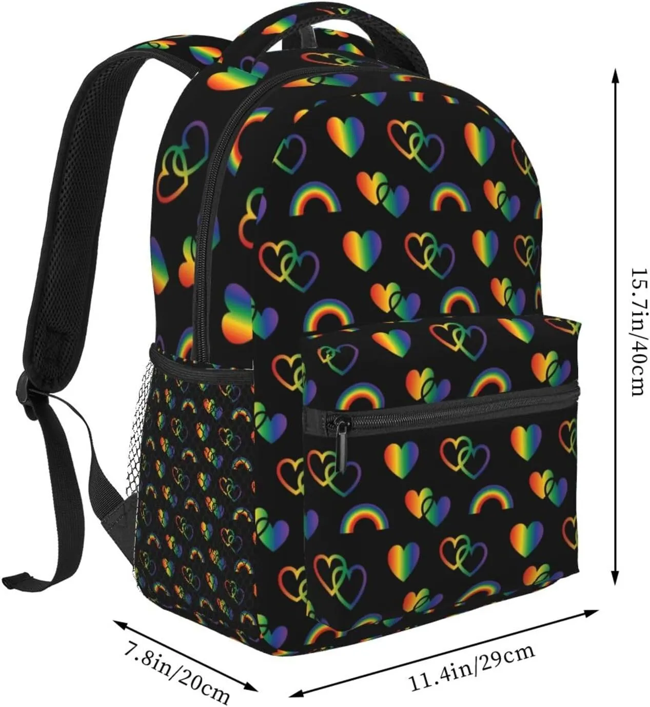 LGBT Pride Gay Love Rainbow Heart Backpack Lightweight Laptop Backpack Casual Daypack Travel Double Shoulder Bag For Women Men