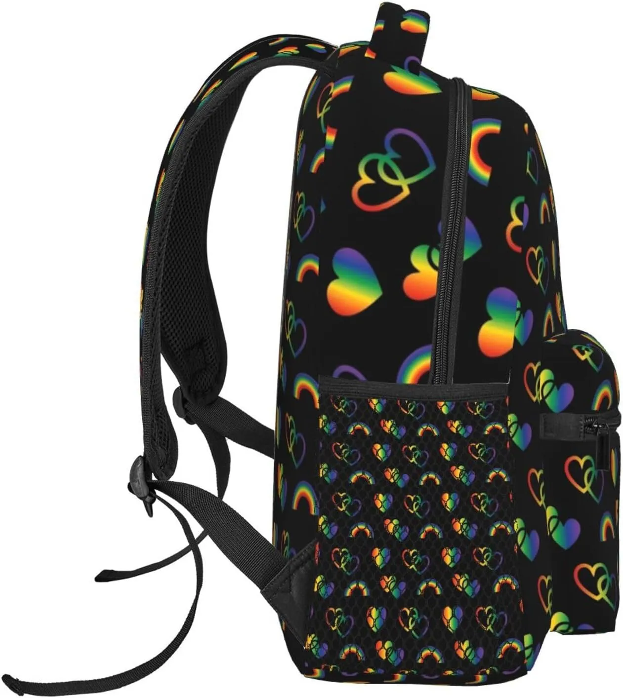 LGBT Pride Gay Love Rainbow Heart Backpack Lightweight Laptop Backpack Casual Daypack Travel Double Shoulder Bag For Women Men