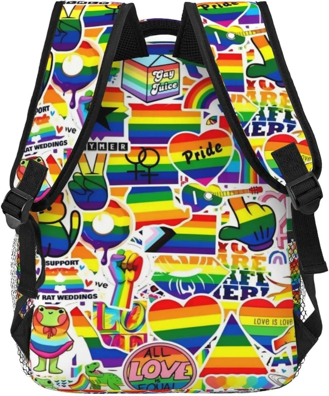 LGBT Pride Gay Love Rainbow Heart Stars Peace Fist Backpack Lightweight Laptop Backpack Casual Daypack Travel Double Shoulder Bag For Women Men