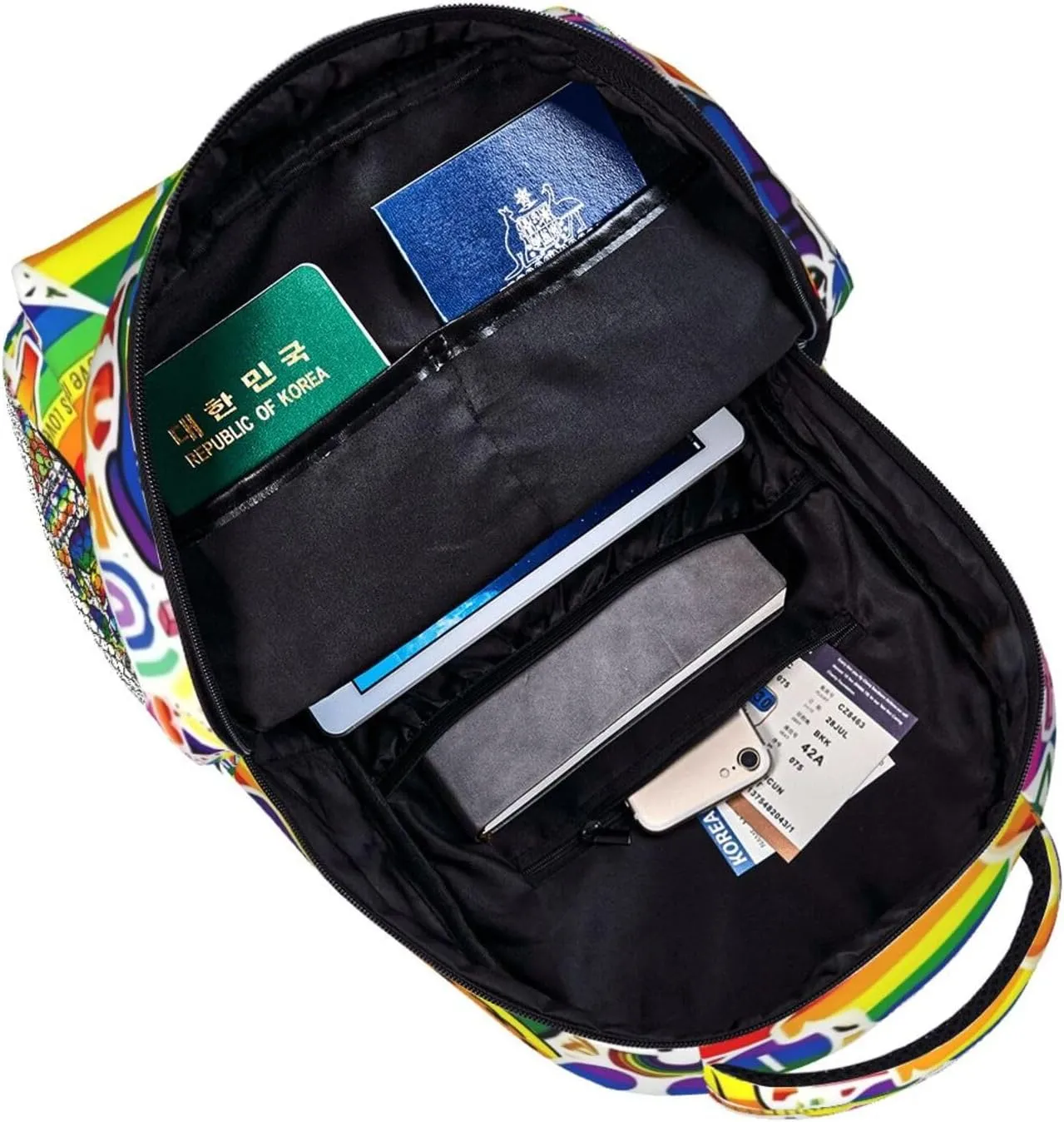 LGBT Pride Gay Love Rainbow Heart Stars Peace Fist Backpack Lightweight Laptop Backpack Casual Daypack Travel Double Shoulder Bag For Women Men