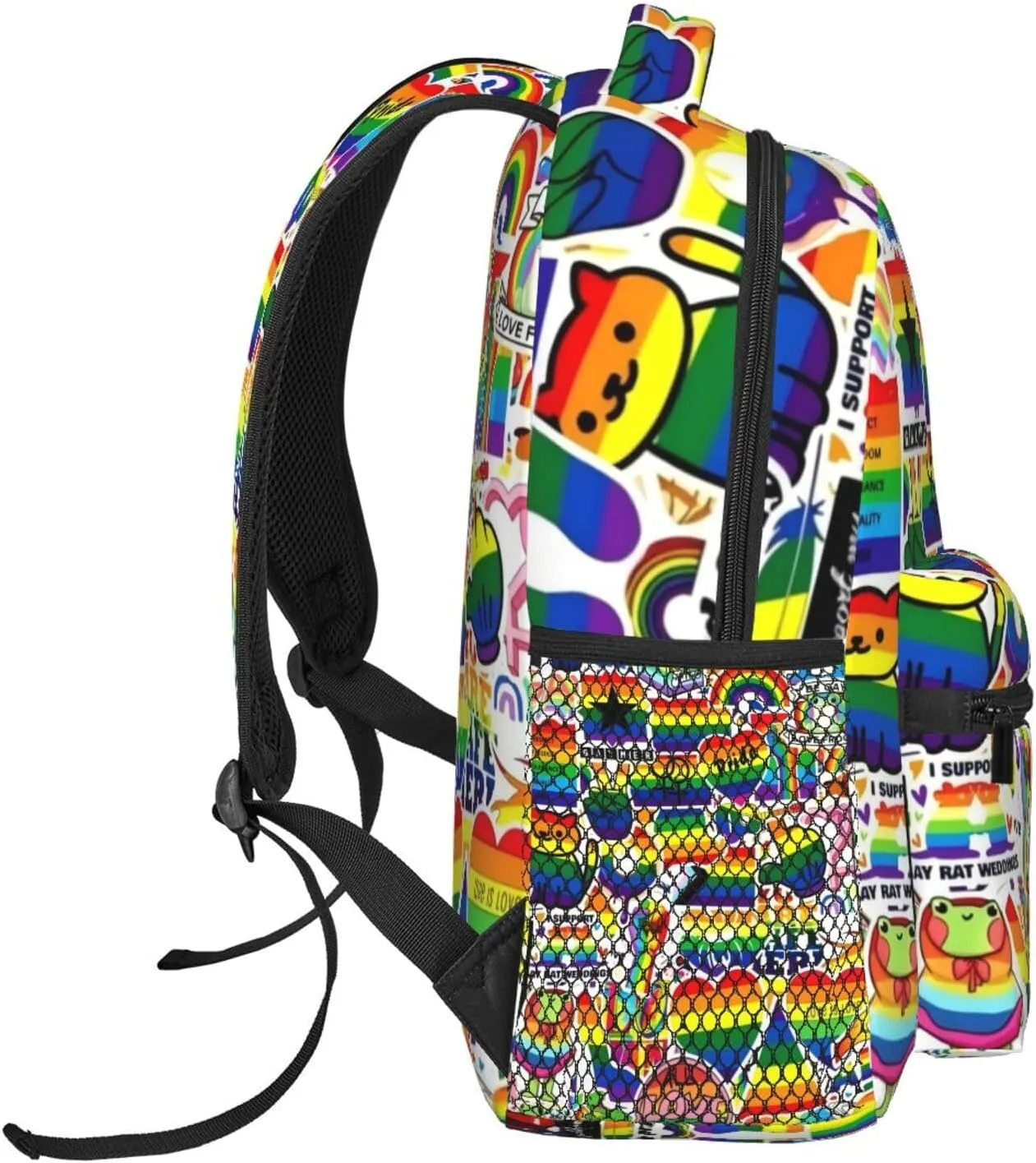 LGBT Pride Gay Love Rainbow Heart Stars Peace Fist Backpack Lightweight Laptop Backpack Casual Daypack Travel Double Shoulder Bag For Women Men