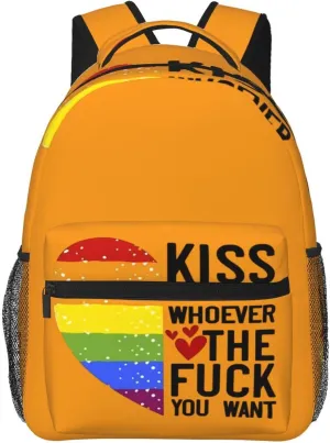 Lgbt Pride Rainbow Gay Heart Kiss Whoever The Fuck You Want Backpack Casual Pack Bag Laptop Backpack With Side Pocket Front Zipper Pocket Bookpack Travel Daypack Picnic Rucksack