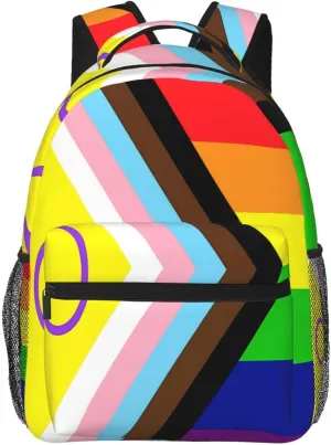 LGBT Rainbow Gay Progress Pride Intersex Inclusive Flag Backpack Lightweight Laptop Backpack Casual Daypack Travel Double Shoulder Bag For Women Men