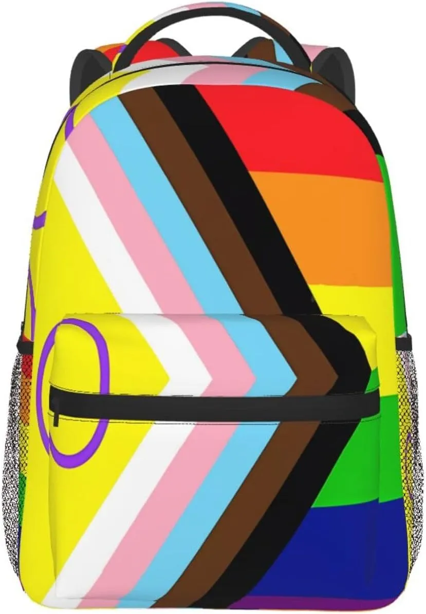 LGBT Rainbow Gay Progress Pride Intersex Inclusive Flag Backpack Lightweight Laptop Backpack Casual Daypack Travel Double Shoulder Bag For Women Men