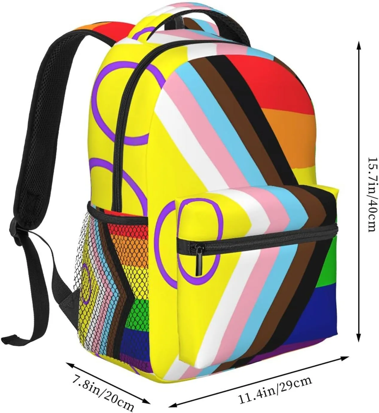 LGBT Rainbow Gay Progress Pride Intersex Inclusive Flag Backpack Lightweight Laptop Backpack Casual Daypack Travel Double Shoulder Bag For Women Men