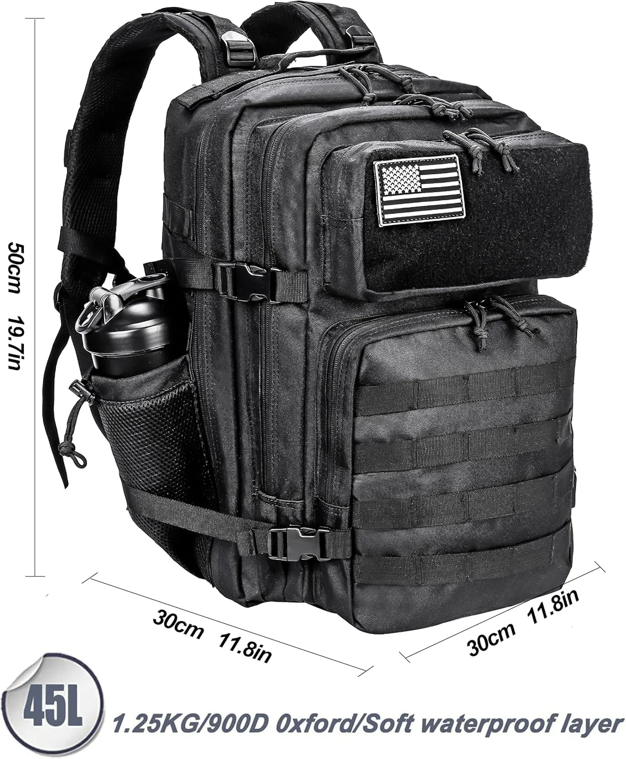 LHI Military Tactical Backpack for Men and Women 45L Army 3 Days Assault Pack Bag Large Rucksack with Molle System