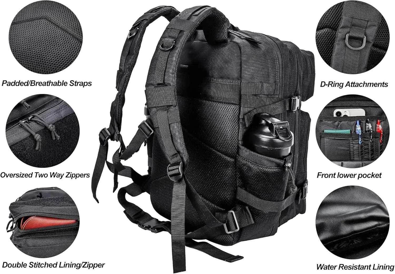 LHI Military Tactical Backpack for Men and Women 45L Army 3 Days Assault Pack Bag Large Rucksack with Molle System