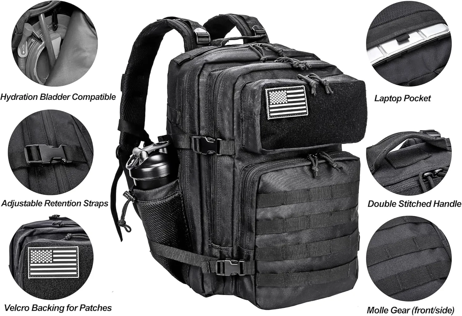 LHI Military Tactical Backpack for Men and Women 45L Army 3 Days Assault Pack Bag Large Rucksack with Molle System