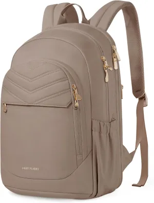 LIGHT FLIGHT College Backpack for Women Travel, 15.6" Laptop Backpack with USB Charging Hole, Water Resistant, Large Capacity, Daypack for Work, Casual Computer Bags, Champagne