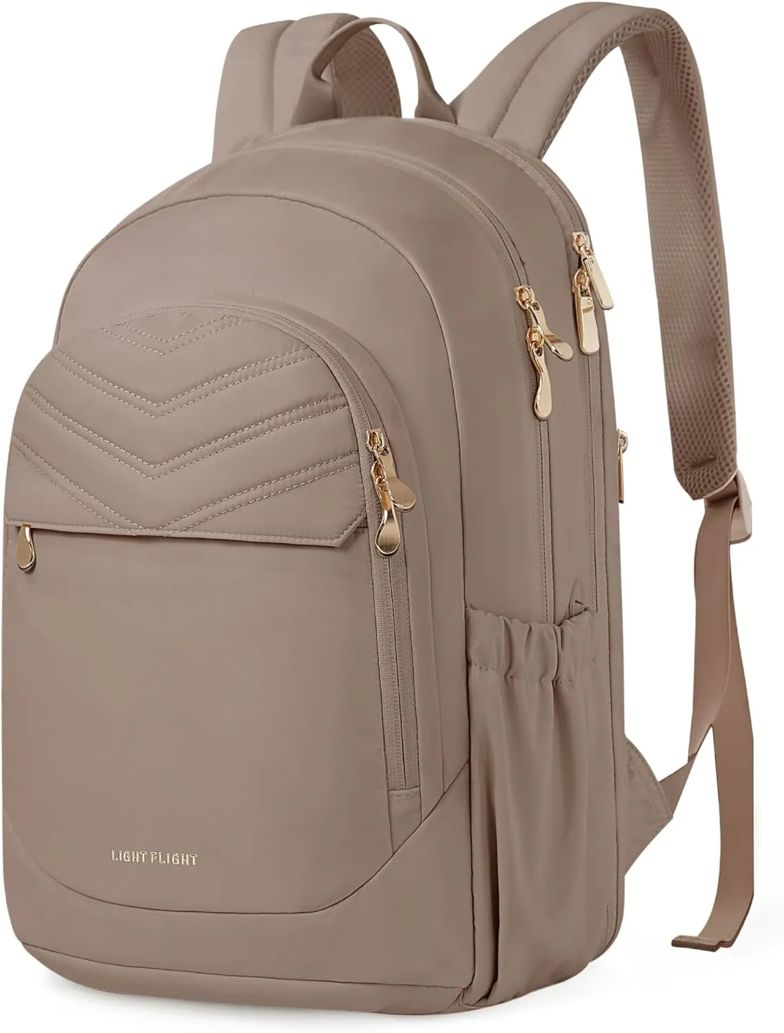 LIGHT FLIGHT College Backpack for Women Travel, 15.6" Laptop Backpack with USB Charging Hole, Water Resistant, Large Capacity, Daypack for Work, Casual Computer Bags, Champagne