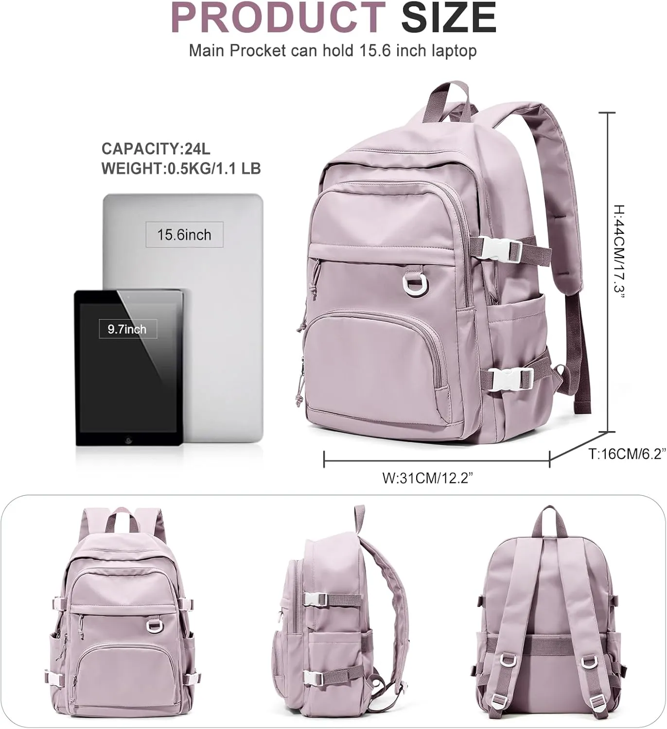 Lightweight College Backpack for Women Men Cute School Bag for Teens Girls Boys High School Backpack for Students Waterproof Casual Daypack Backpack（Purple）
