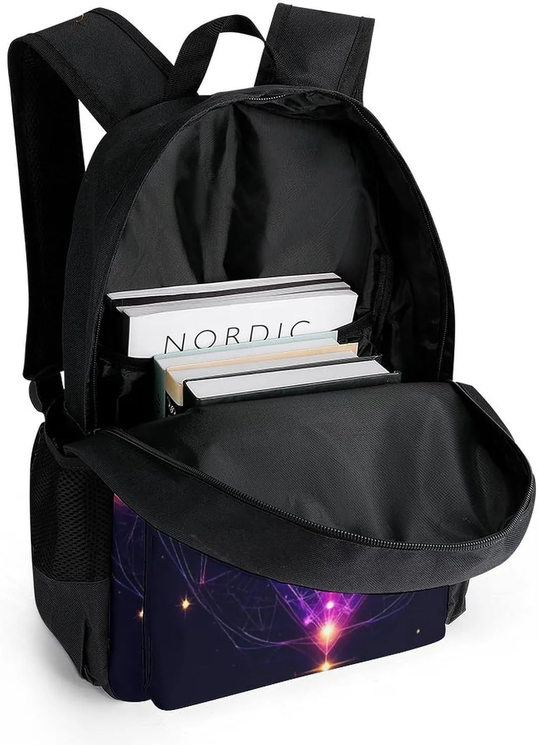 Lightweight Daypack Backpack for Sports Travel Running - Large Capacity Multipurpose Anti-Theft Bookbag, Sacred Geometry Symbols Sun Moon Trippy Purple Laptop Backpack Daypack
