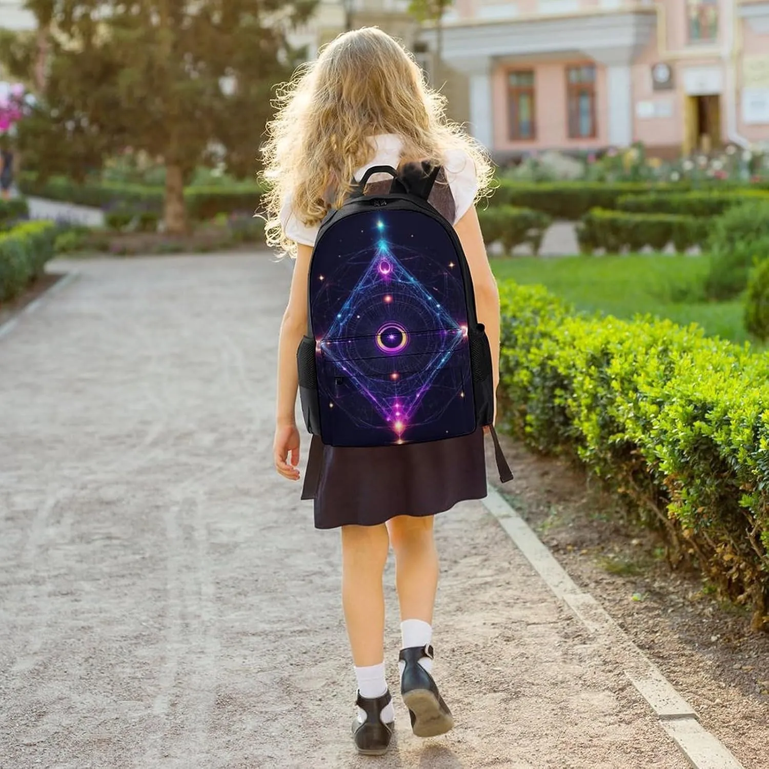 Lightweight Daypack Backpack for Sports Travel Running - Large Capacity Multipurpose Anti-Theft Bookbag, Sacred Geometry Symbols Sun Moon Trippy Purple Laptop Backpack Daypack