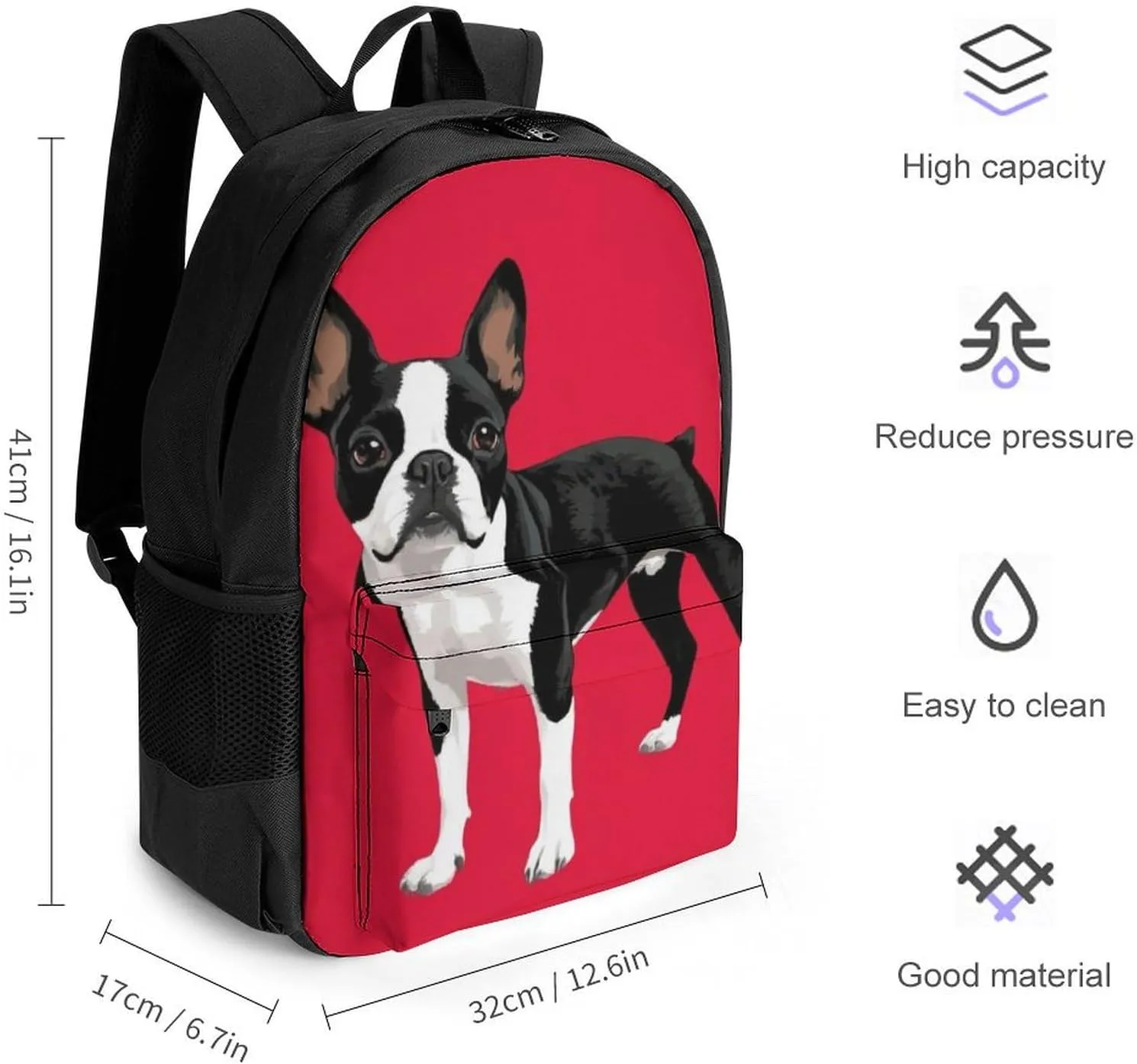 Lightweight Daypack Backpack for Trekking Work Running - Big Capacity Multipurpose Anti-Theft Bookbag, Black And White Boston Terrier Dog Red Business Computer Bag