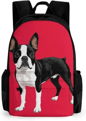 Lightweight Daypack Backpack for Trekking Work Running - Big Capacity Multipurpose Anti-Theft Bookbag, Black And White Boston Terrier Dog Red Business Computer Bag