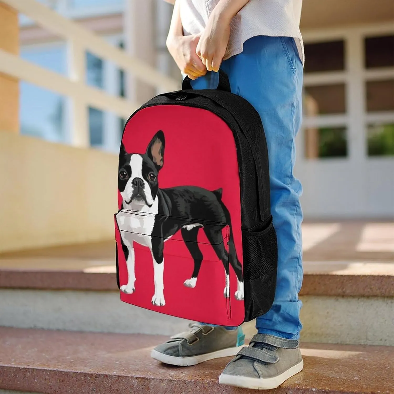 Lightweight Daypack Backpack for Trekking Work Running - Big Capacity Multipurpose Anti-Theft Bookbag, Black And White Boston Terrier Dog Red Business Computer Bag