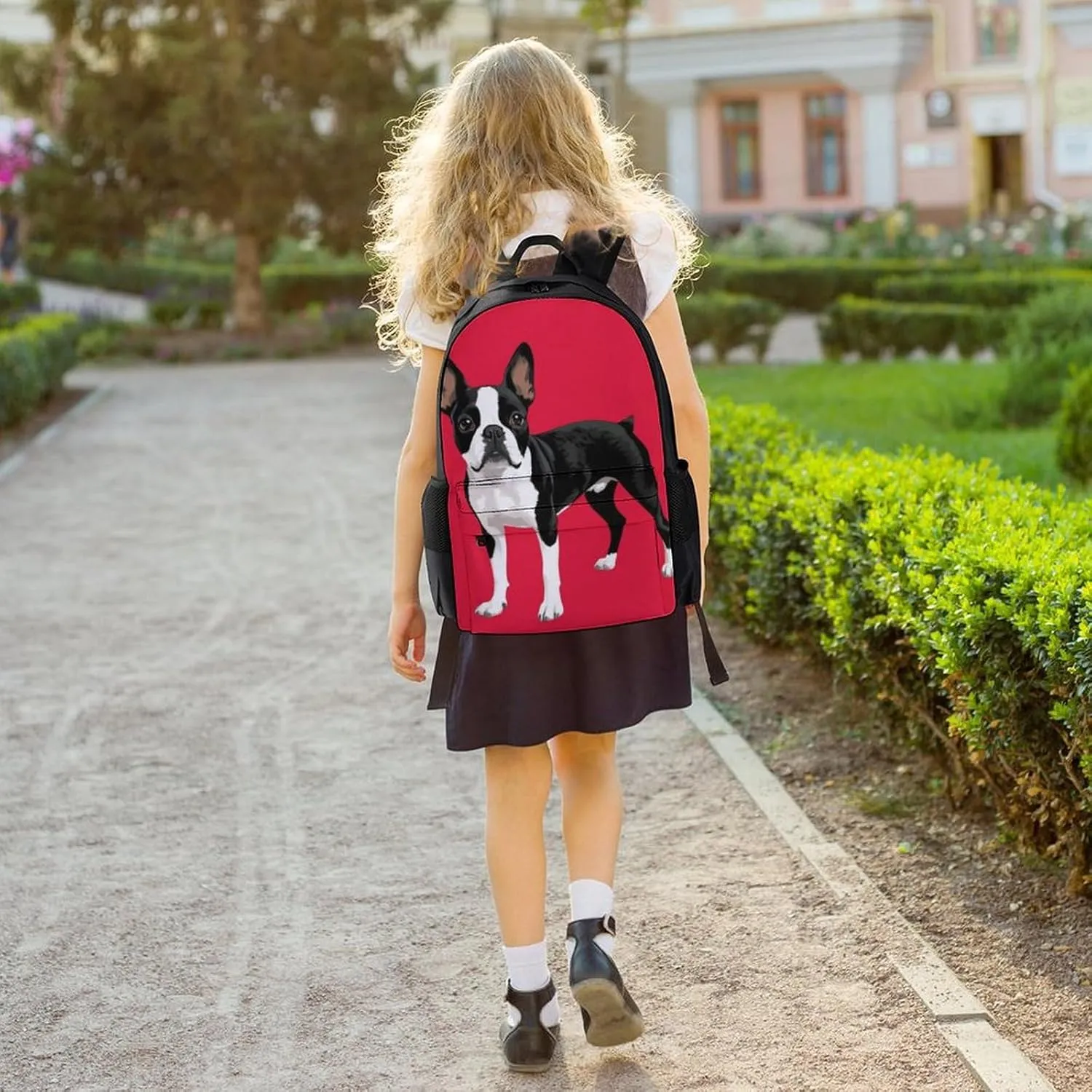 Lightweight Daypack Backpack for Trekking Work Running - Big Capacity Multipurpose Anti-Theft Bookbag, Black And White Boston Terrier Dog Red Business Computer Bag