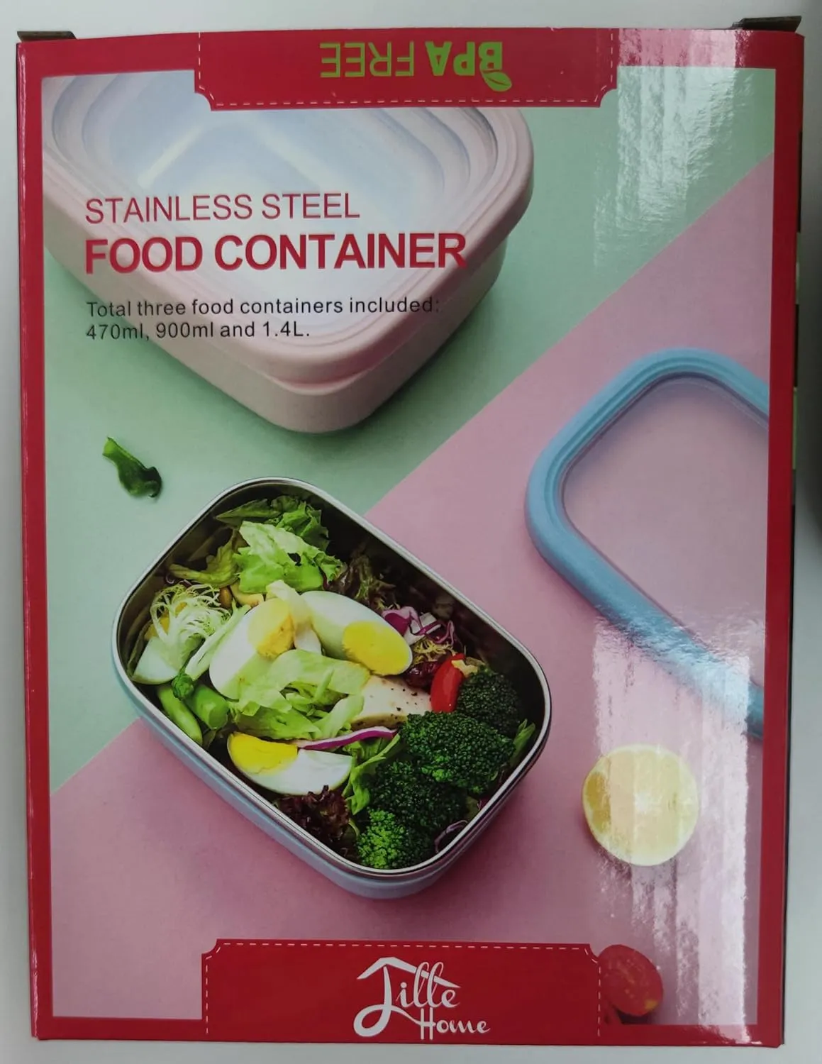 Lille Home Leak Proof Salad Container Stainless for Lunch - Snack Containers Steel - Ideal for Educational Settings & Daycare - Nesting Trio with Silicone Lids - 47oz 30oz 16oz - Grey