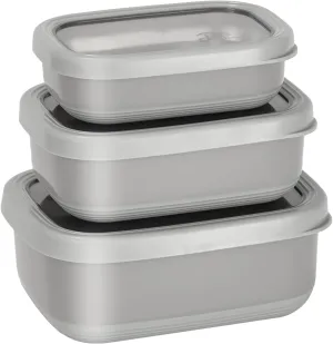 Lille Home Leak Proof Salad Container Stainless for Lunch - Snack Containers Steel - Ideal for Educational Settings & Daycare - Nesting Trio with Silicone Lids - 47oz 30oz 16oz - Grey