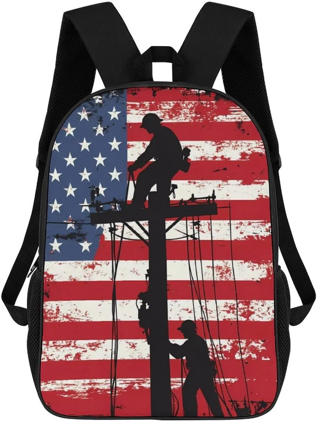 Lineman Am-erican Flag Electric Cable Lineman Laptop Backpack for Men Women 17 Inch Shoulder Bag Travel Daypack