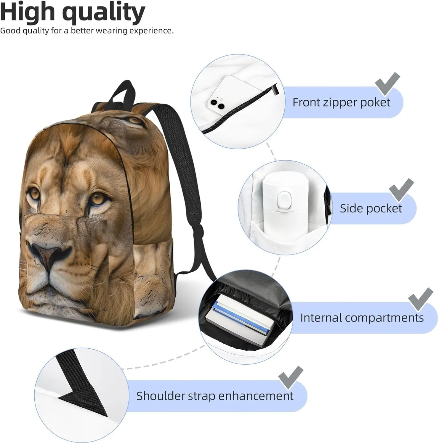 Lion Resting Free Stock Large Canvas Backpack Lightweight Adjustable Laptop Bag Casual Backpack For Travel Work Small