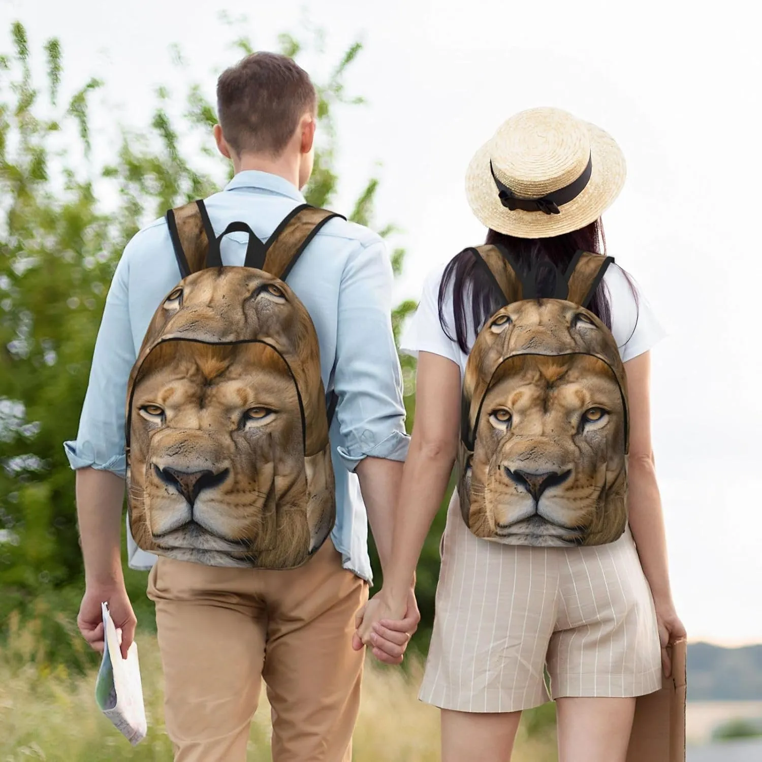 Lion Resting Free Stock Large Canvas Backpack Lightweight Adjustable Laptop Bag Casual Backpack For Travel Work Small