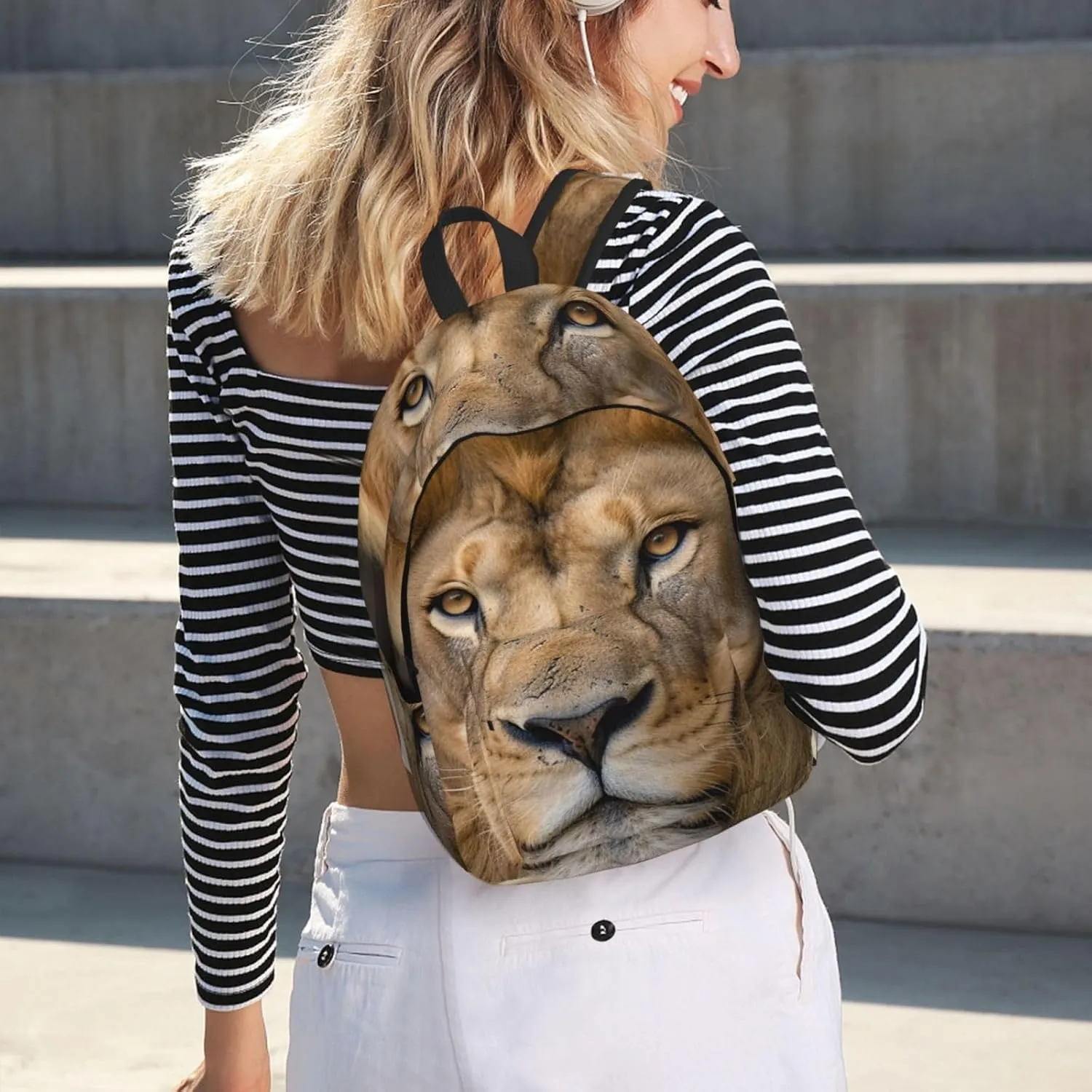 Lion Resting Free Stock Large Canvas Backpack Lightweight Adjustable Laptop Bag Casual Backpack For Travel Work Small