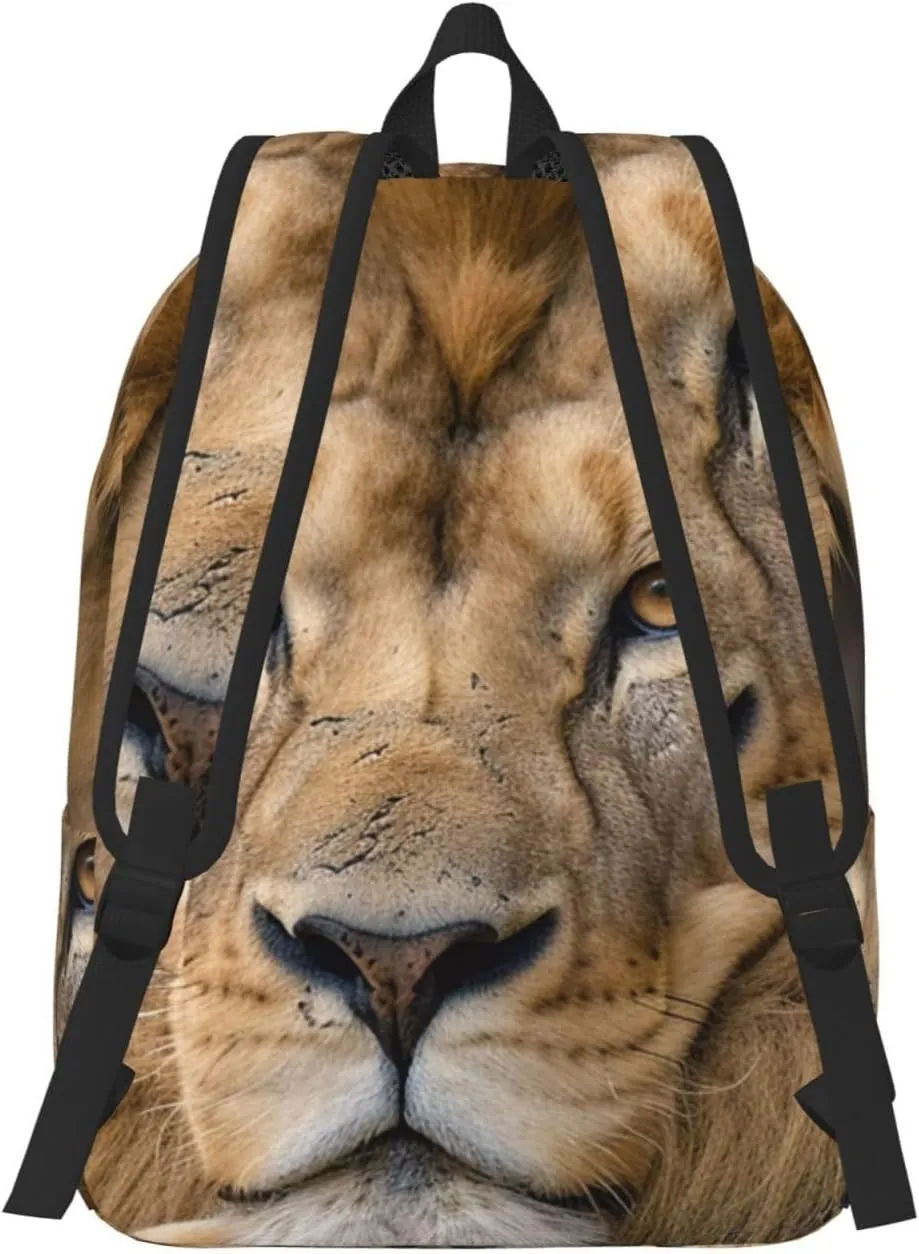 Lion Resting Free Stock Large Canvas Backpack Lightweight Adjustable Laptop Bag Casual Backpack For Travel Work Small