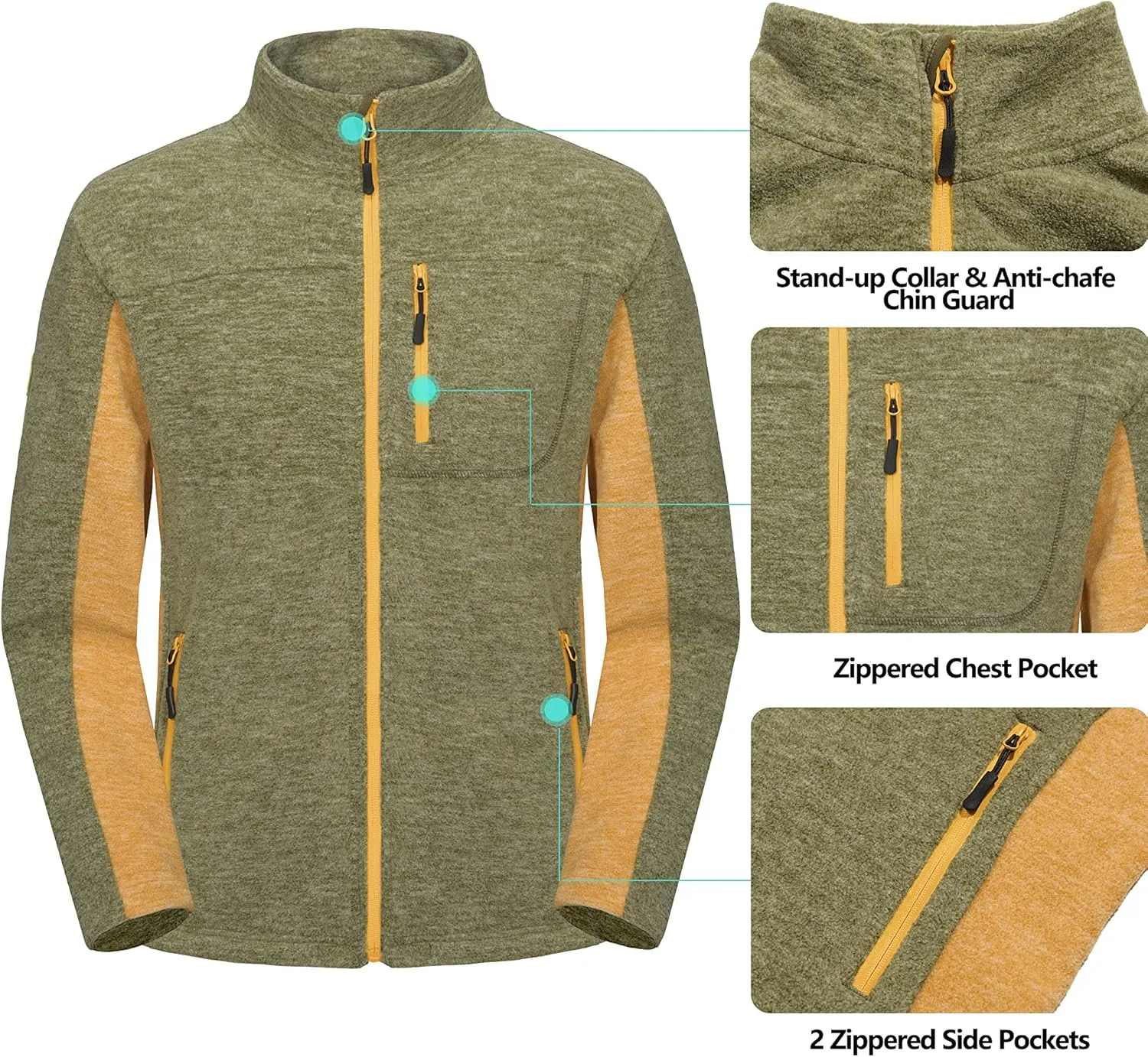 Little Donkey Andy Men's Winter Warm Polar Fleece Golf Jacket Lightweight Thermal Hiking Running Travel Jacket