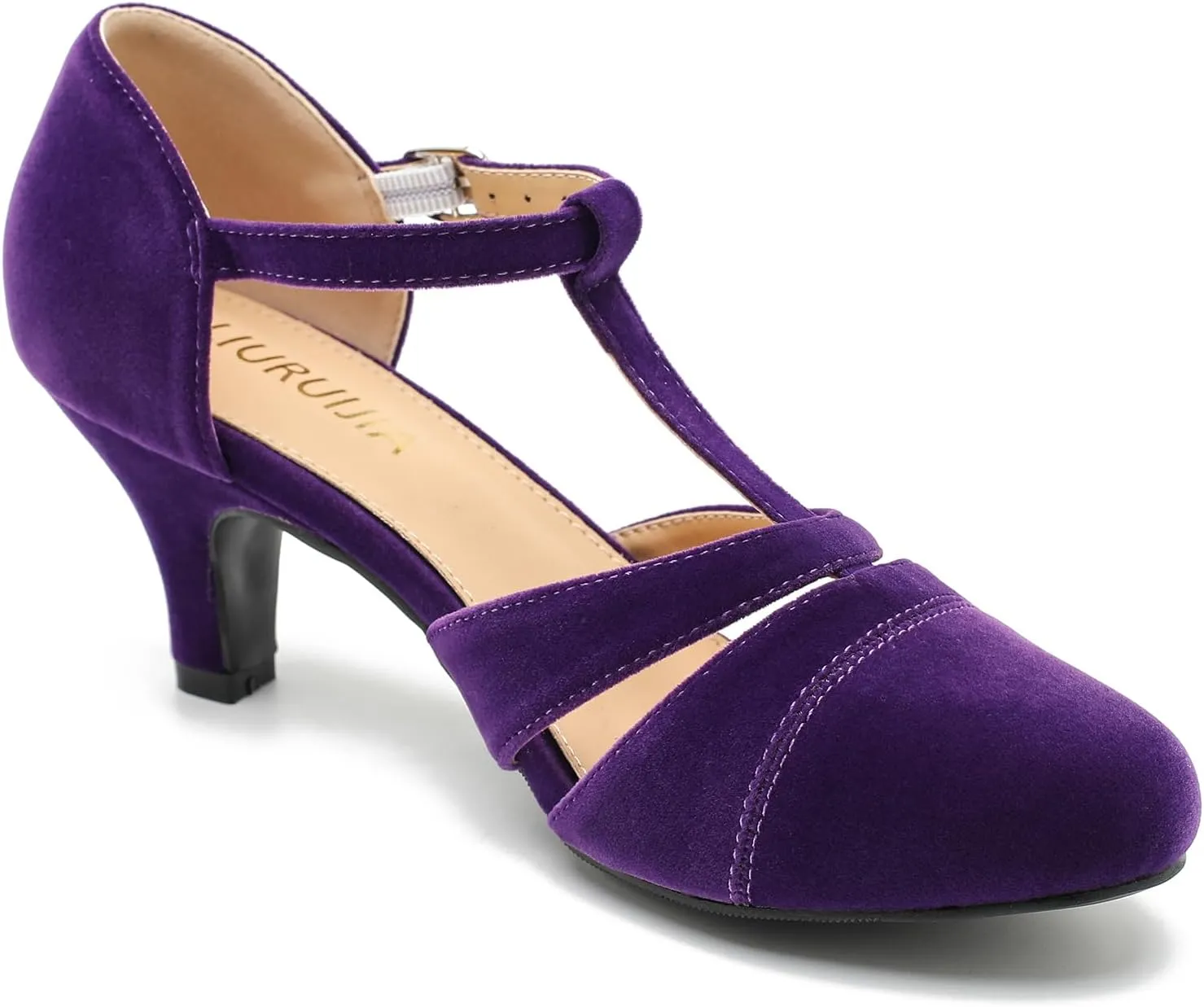 LIURUIJIA Womens T Strap Low Kitten Heels Cutout Pumps Closed Toe Mary Janes Wedding Ballroom Dance Dress Shoes
