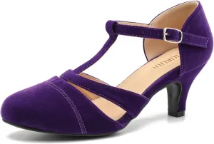 LIURUIJIA Womens T Strap Low Kitten Heels Cutout Pumps Closed Toe Mary Janes Wedding Ballroom Dance Dress Shoes