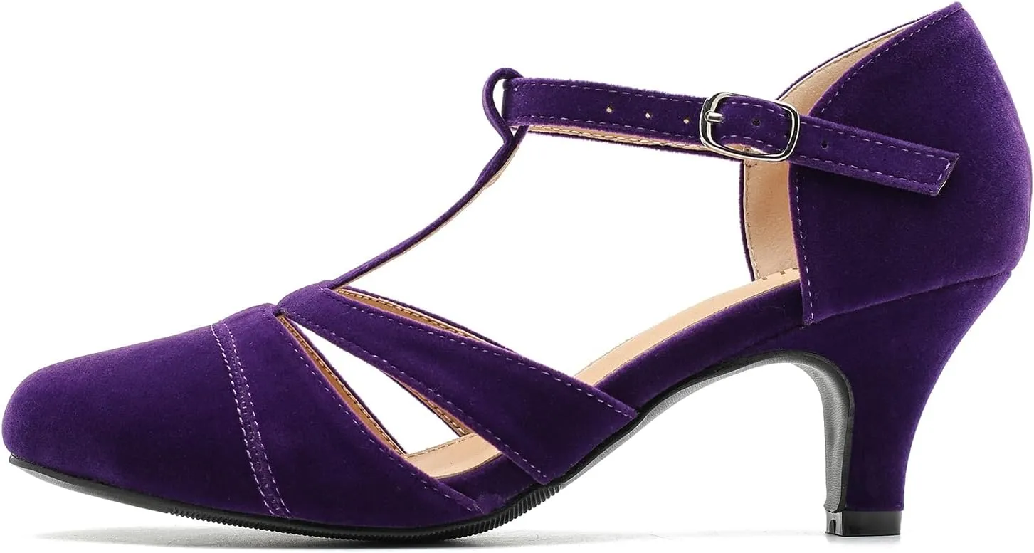 LIURUIJIA Womens T Strap Low Kitten Heels Cutout Pumps Closed Toe Mary Janes Wedding Ballroom Dance Dress Shoes