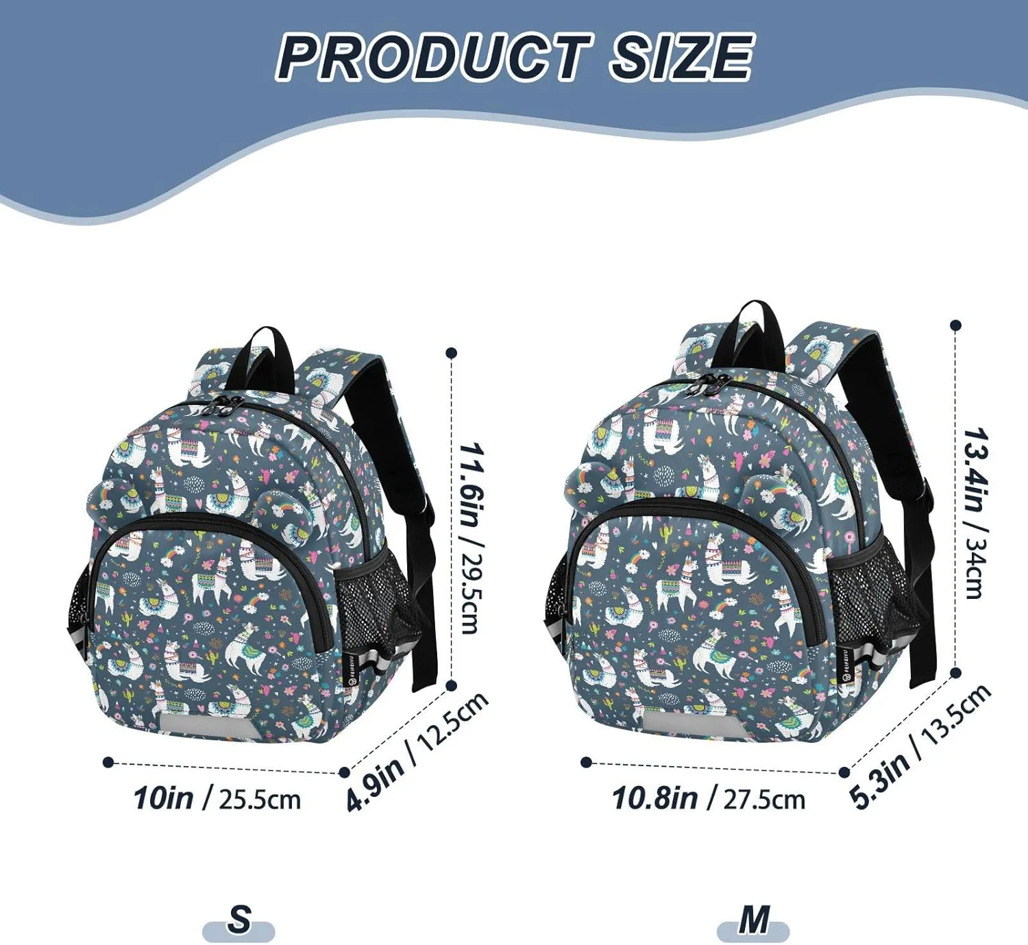 Llama Preschool Backpack Cactus Rainbow Daycare Bookbag School Backpack with Traction Rope for Kids 3-6