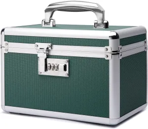 Lockable Medication Box with Portable Storage Case, 10.2''x 6.8''x 6.8'', Childproof Medicine Lock Organizer, Lockbox for Secure Cash, Jewelry, ID Documents (Green/Small)
