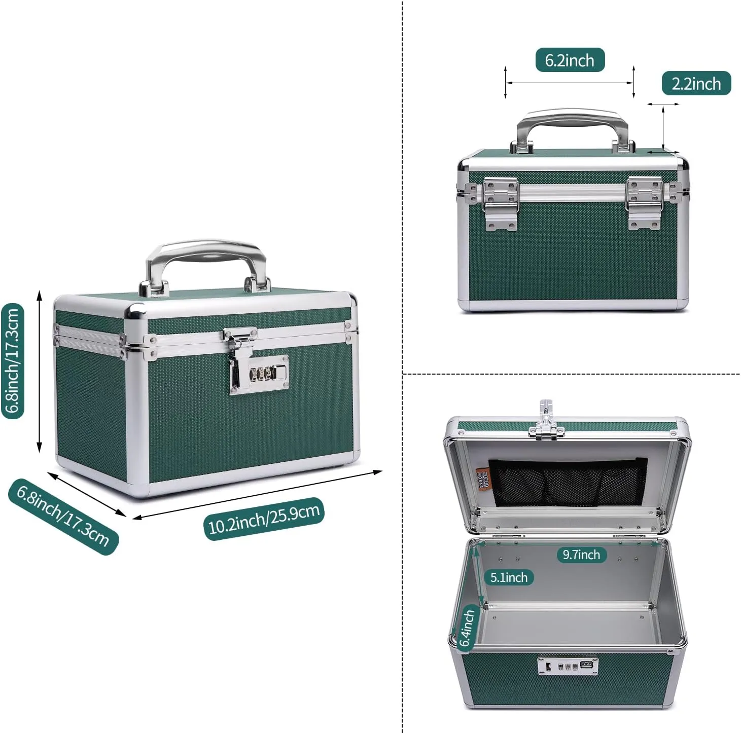 Lockable Medication Box with Portable Storage Case, 10.2''x 6.8''x 6.8'', Childproof Medicine Lock Organizer, Lockbox for Secure Cash, Jewelry, ID Documents (Green/Small)