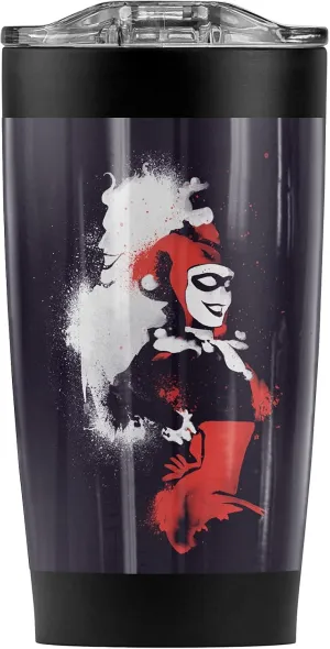 Logovision Harley Quinn Splattered Couple Stainless Steel Tumbler 20 oz Coffee Travel Mug/Cup, Vacuum Insulated & Double Wall with Leakproof Sliding Lid | Great for Hot Drinks and Cold Beverages