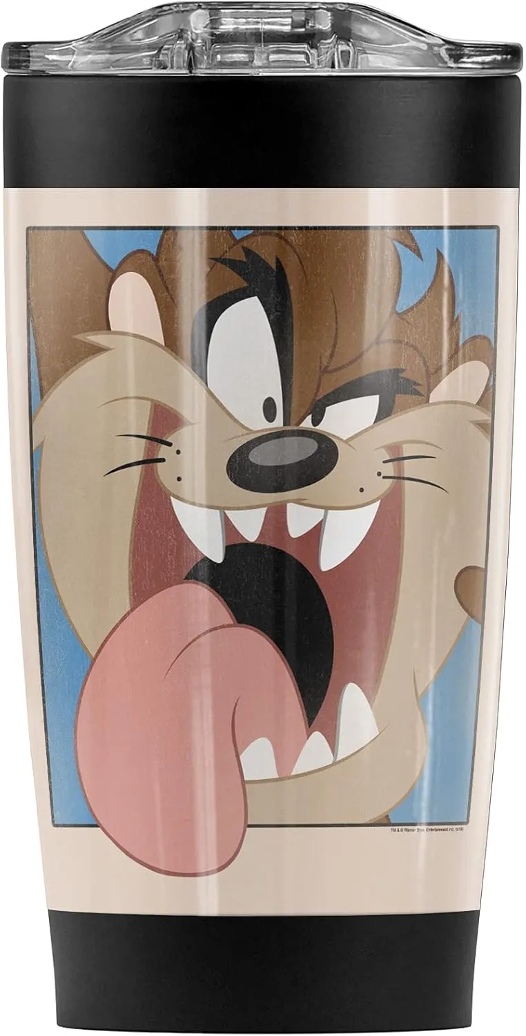 Logovision Looney Tunes Taz Closeup Stainless Steel Tumbler 20 oz Coffee Travel Mug/Cup, Vacuum Insulated & Double Wall with Leakproof Sliding Lid | Great for Hot Drinks and Cold Beverages