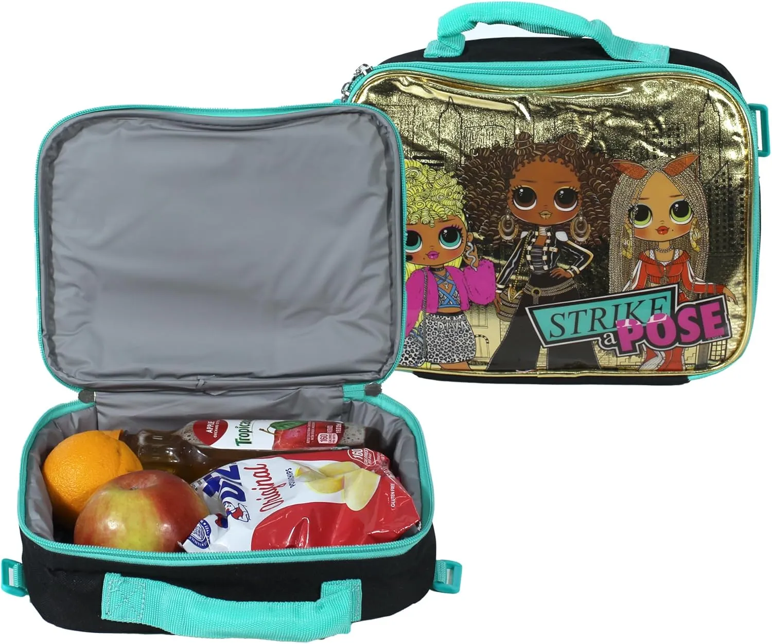 L.O.L. Surprise 5 Piece Backpack Set for Girls, O.M.G. Brush Glitter Sequin 16" School Bag, Black and Gold