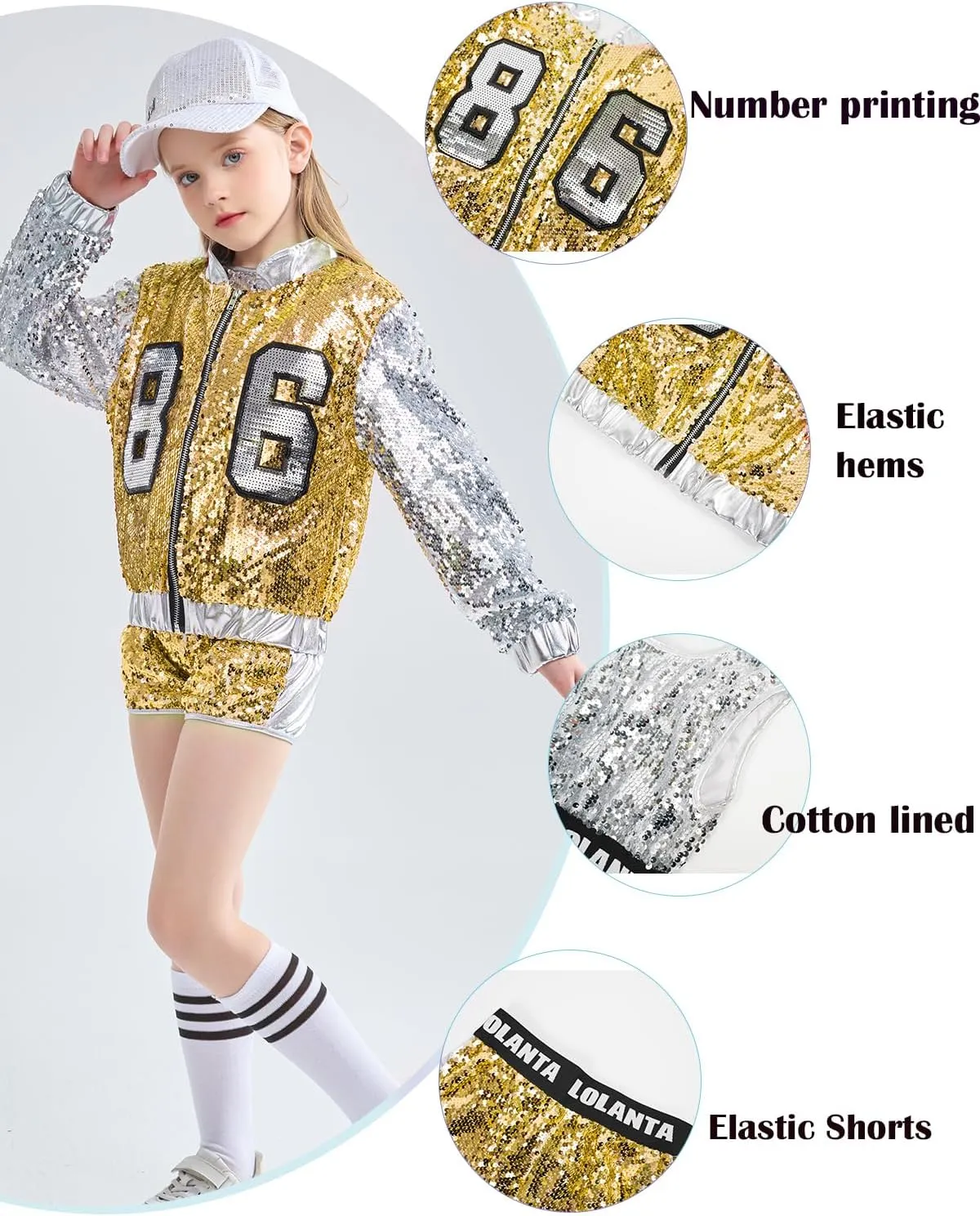 LOLANTA Girls Sequin Dance Costume, Sparkle Hip Hop Jazz Dance Dresses, Modern Dancing Outfits 4-16