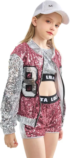 LOLANTA Girls Sequin Dance Costume, Sparkle Hip Hop Jazz Dance Dresses, Modern Dancing Outfits 4-16