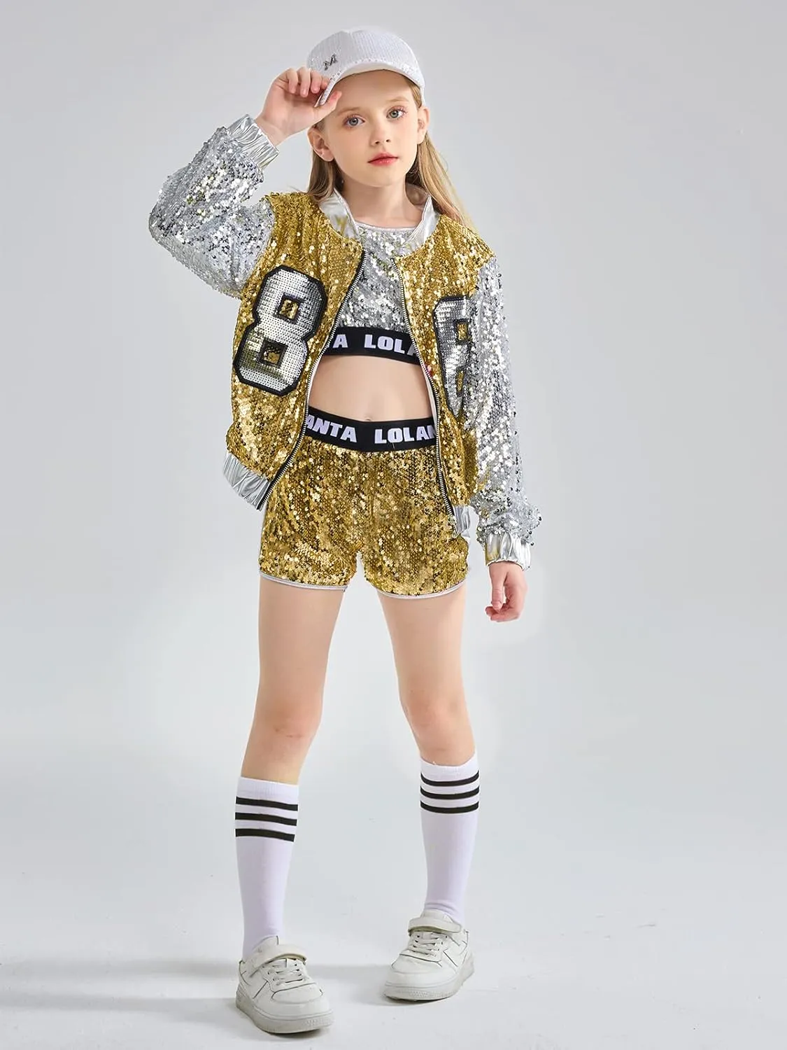 LOLANTA Girls Sequin Dance Costume, Sparkle Hip Hop Jazz Dance Dresses, Modern Dancing Outfits 4-16