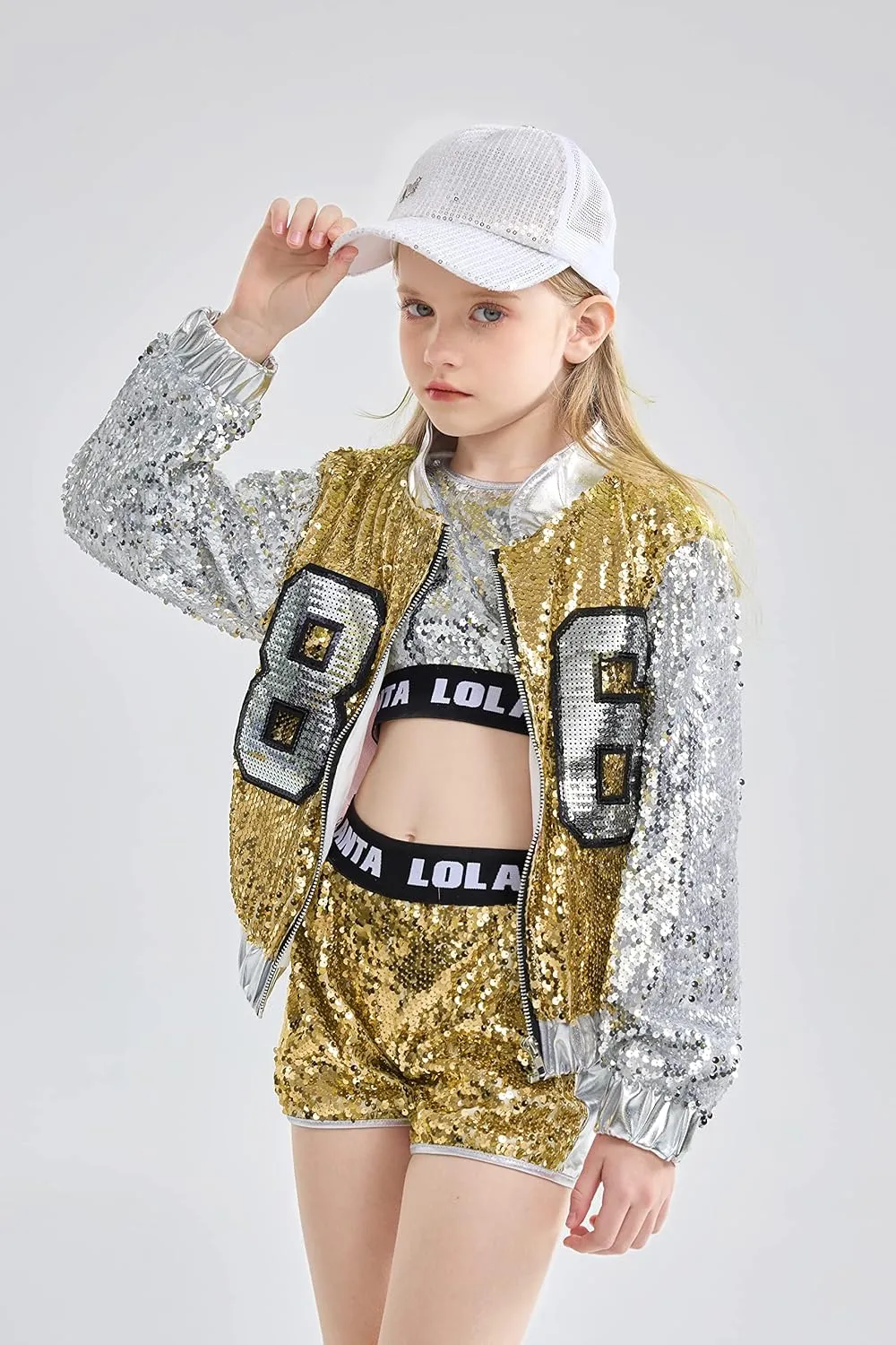 LOLANTA Girls Sequin Dance Costume, Sparkle Hip Hop Jazz Dance Dresses, Modern Dancing Outfits 4-16