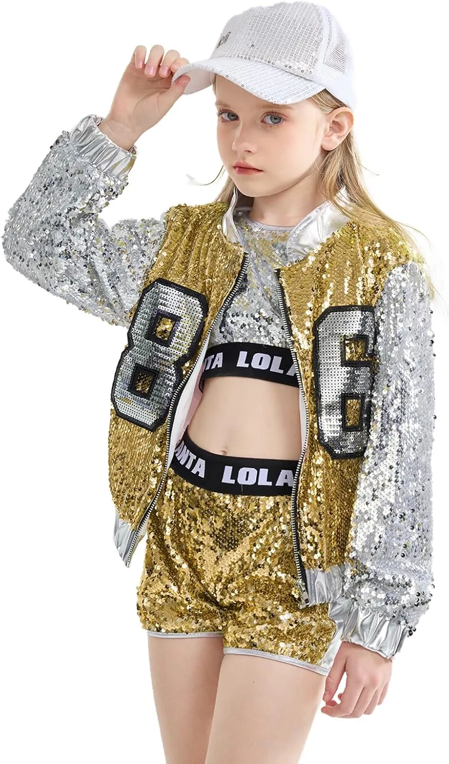 LOLANTA Girls Sequin Dance Costume, Sparkle Hip Hop Jazz Dance Dresses, Modern Dancing Outfits 4-16