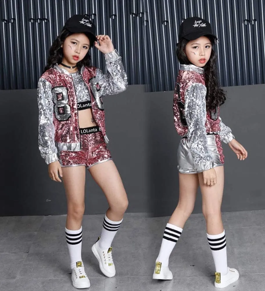 LOLANTA Girls Sequin Dance Costume, Sparkle Hip Hop Jazz Dance Dresses, Modern Dancing Outfits 4-16