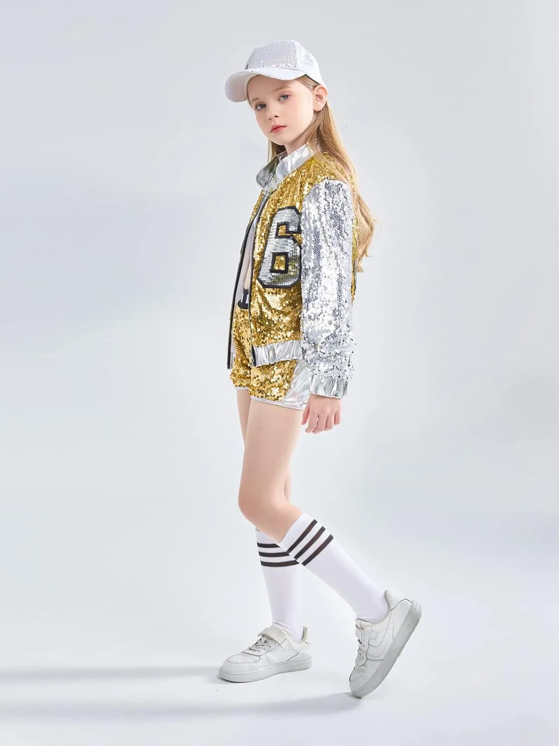 LOLANTA Girls Sequin Dance Costume, Sparkle Hip Hop Jazz Dance Dresses, Modern Dancing Outfits 4-16