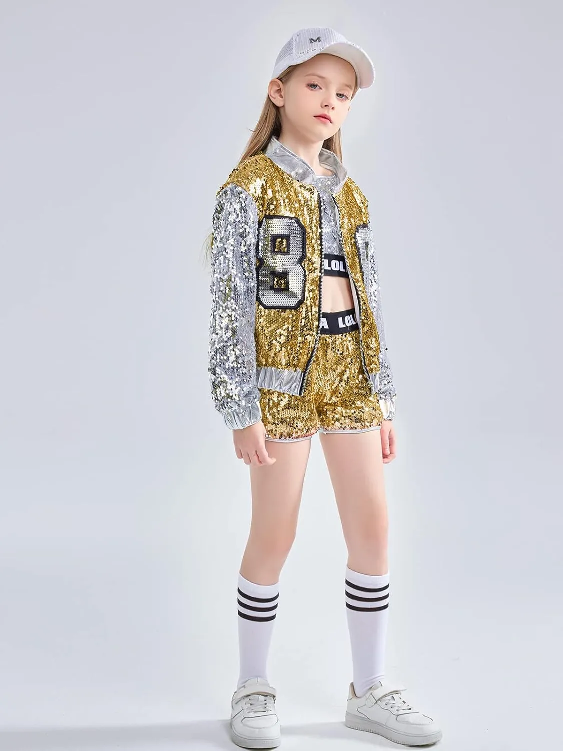 LOLANTA Girls Sequin Dance Costume, Sparkle Hip Hop Jazz Dance Dresses, Modern Dancing Outfits 4-16