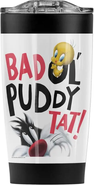 Looney Tunes Sylvester and Tweety Bad ol' Puddy Stainless Steel Tumbler 20 oz Coffee Travel Mug/Cup, Vacuum Insulated & Double Wall with Leakproof Sliding Lid | Great for Hot Drinks and Cold Beverages