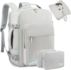 LOVEVEOOK Travel backpack for women, 40L Personal Item Travel Bags with 3 Packing Cubes, Waterproof Carry on Backpack for Airplanes Sports Luggage Backpack Large Hiking Backpack,Light grey-Mint green